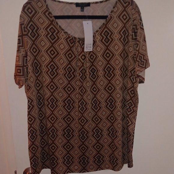 Love Ryan Tops - Elegant Brown Geometric Blouse
